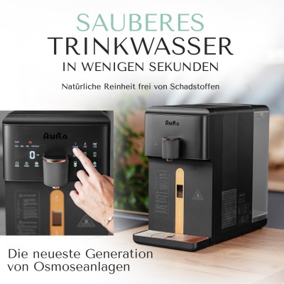 AURA Auftisch-Umkehrosmoseanlage mit Wasserstoff-Ionisator und Heißwasserfunktion mit Festwasseranschluss Weiß und Schwarz W23 - AURA Auftisch-Umkehrosmoseanlage mit Wasserstoff-Ionisator und Heißwasserfunktion mit Festwasseranschluss Weiß und Schwarz W23 -