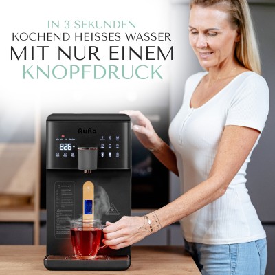 AURA Auftisch-Umkehrosmoseanlage mit Wasserstoff-Ionisator und Heißwasserfunktion mit Festwasseranschluss Weiß und Schwarz W23 - AURA Auftisch-Umkehrosmoseanlage mit Wasserstoff-Ionisator und Heißwasserfunktion mit Festwasseranschluss Weiß und Schwarz W23 -